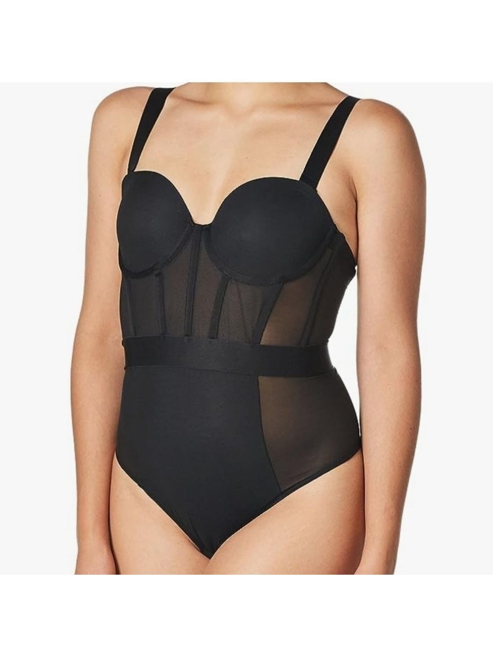 DKNY Womens Black  Sheers Strapless Bodysuit NWOT Size 34B
